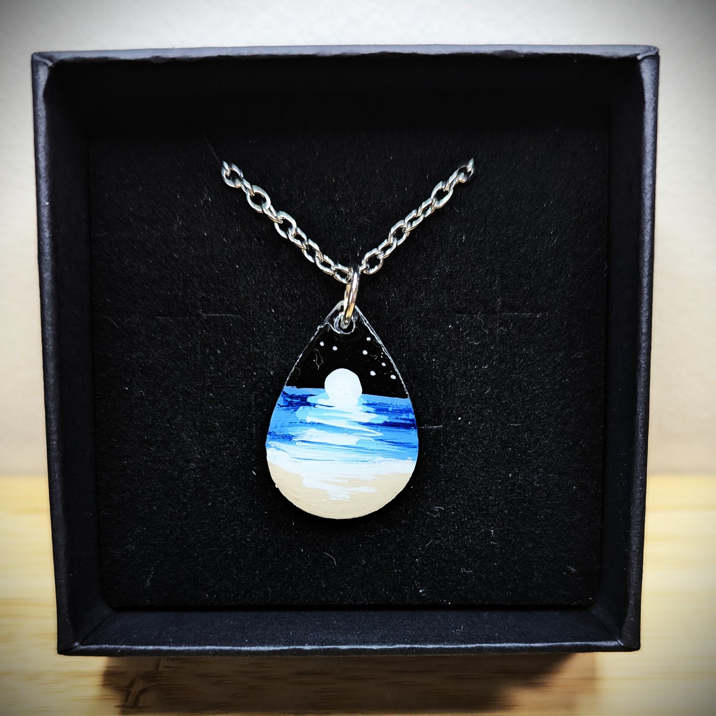 Moonset Teardrop Hand-Painted Resin Necklace