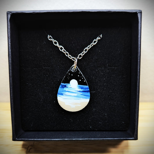 Moonset Teardrop Hand-Painted Resin Necklace