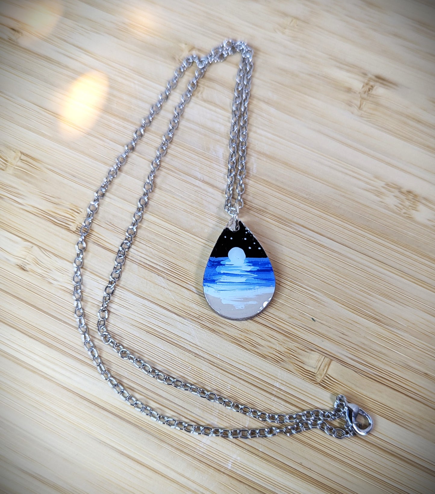 Moonset Teardrop Hand-Painted Resin Necklace