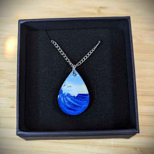 Blue Wave Hand Painted Resin Necklace