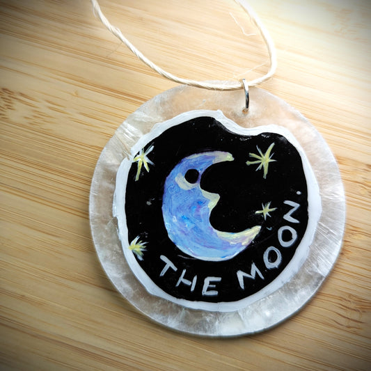 The Moon - Tarot Inspired Ornament, Hand Painted on Shell Disc