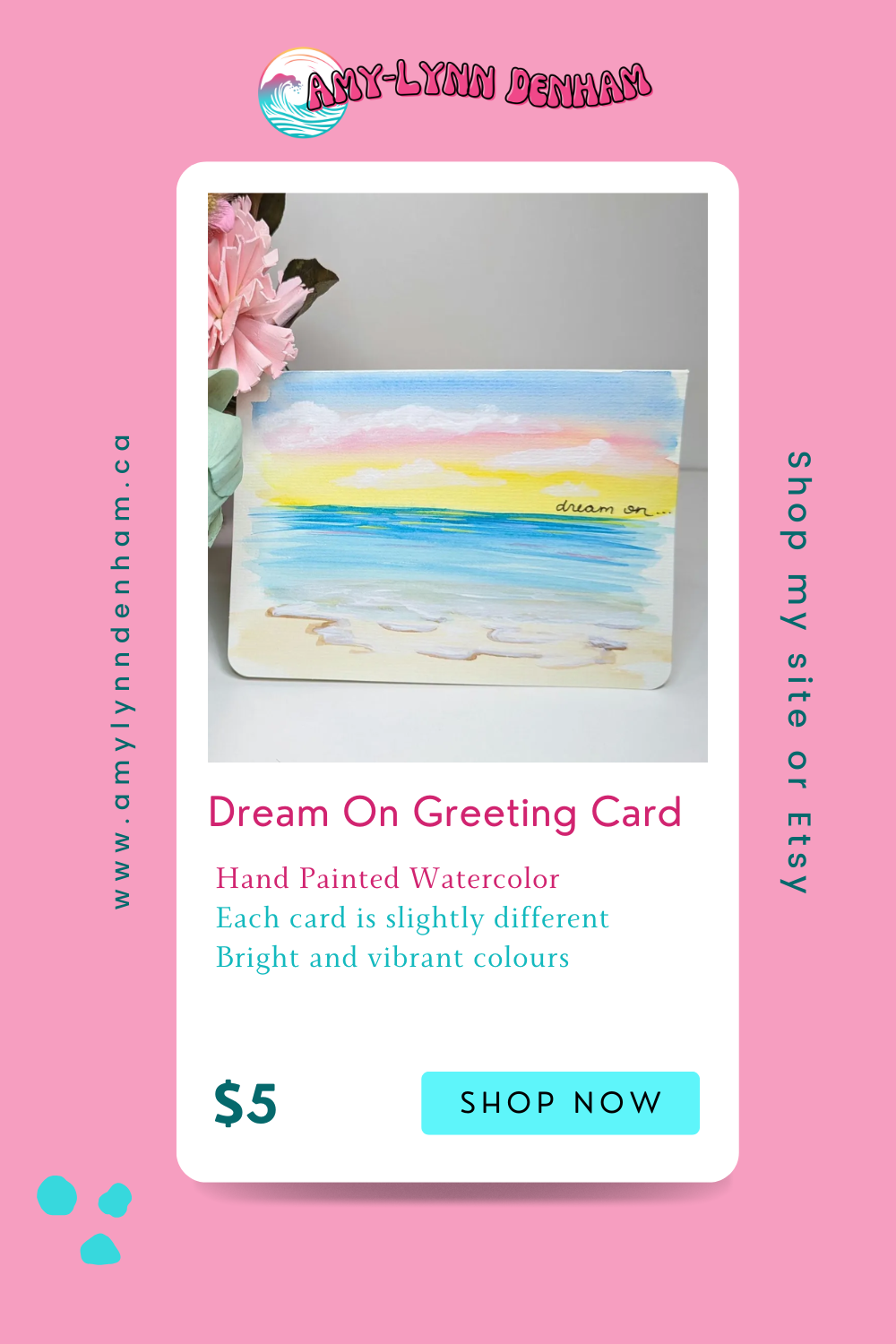 "Dream On" Pink and Yellow Sunset Greeting Card