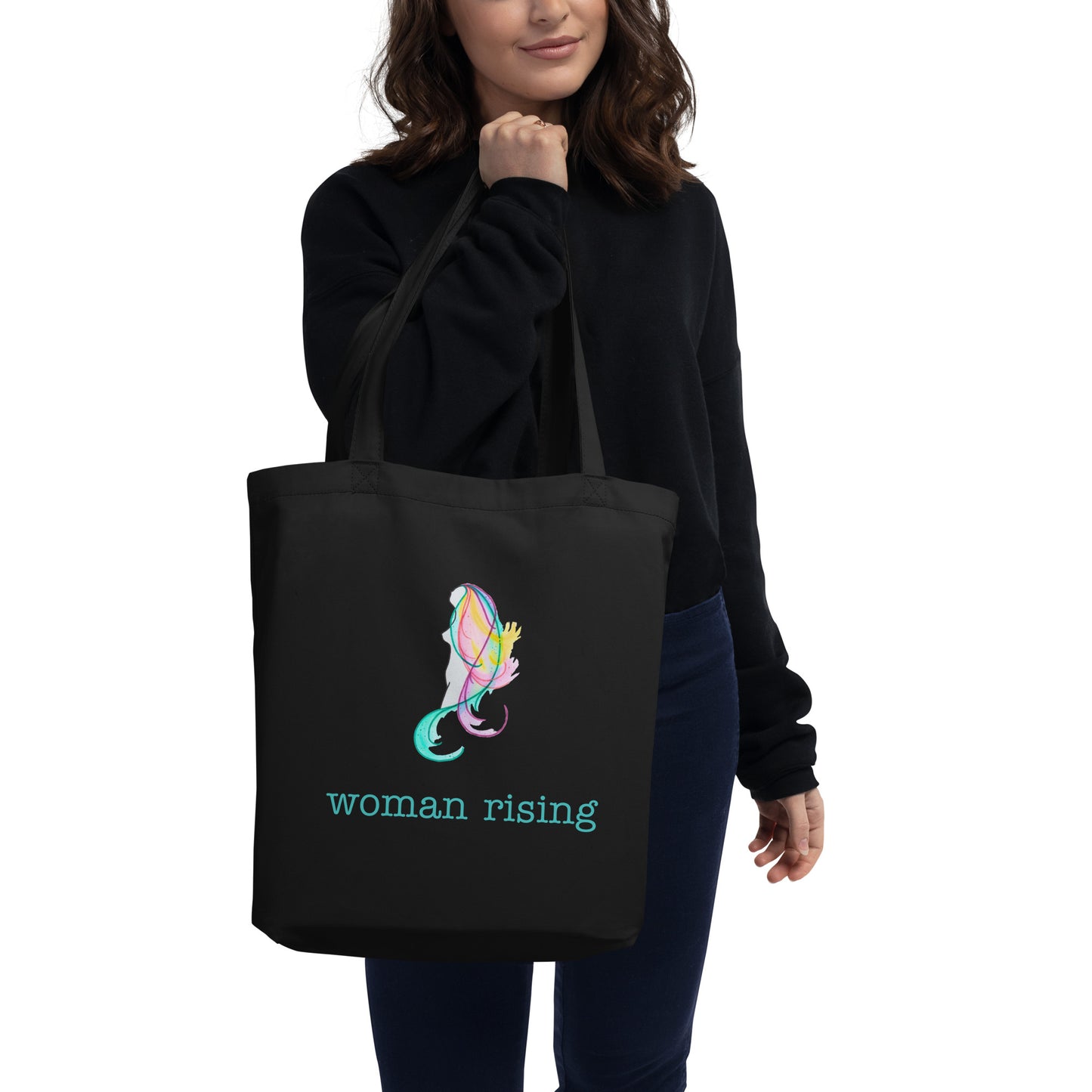 Woman Rising Rainbow Hand Drawn Feminist Eco Tote Bag