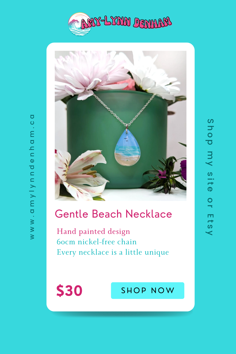 Gentle beach hand painted resin necklace