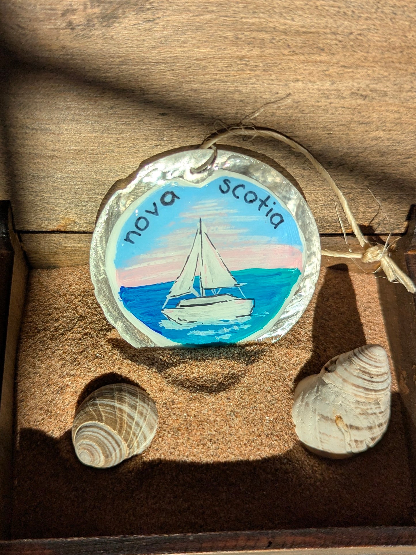 Nova Scotia Sailboat Shell Disc Ornament