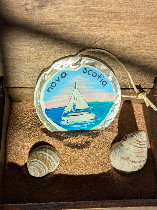 Nova Scotia Sailboat Shell Disc Ornament
