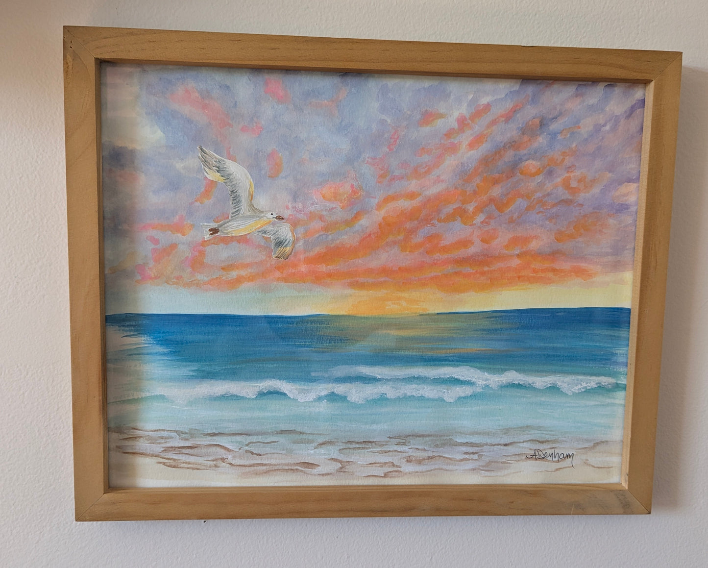Seagull in the Sunset Watercolor Painting