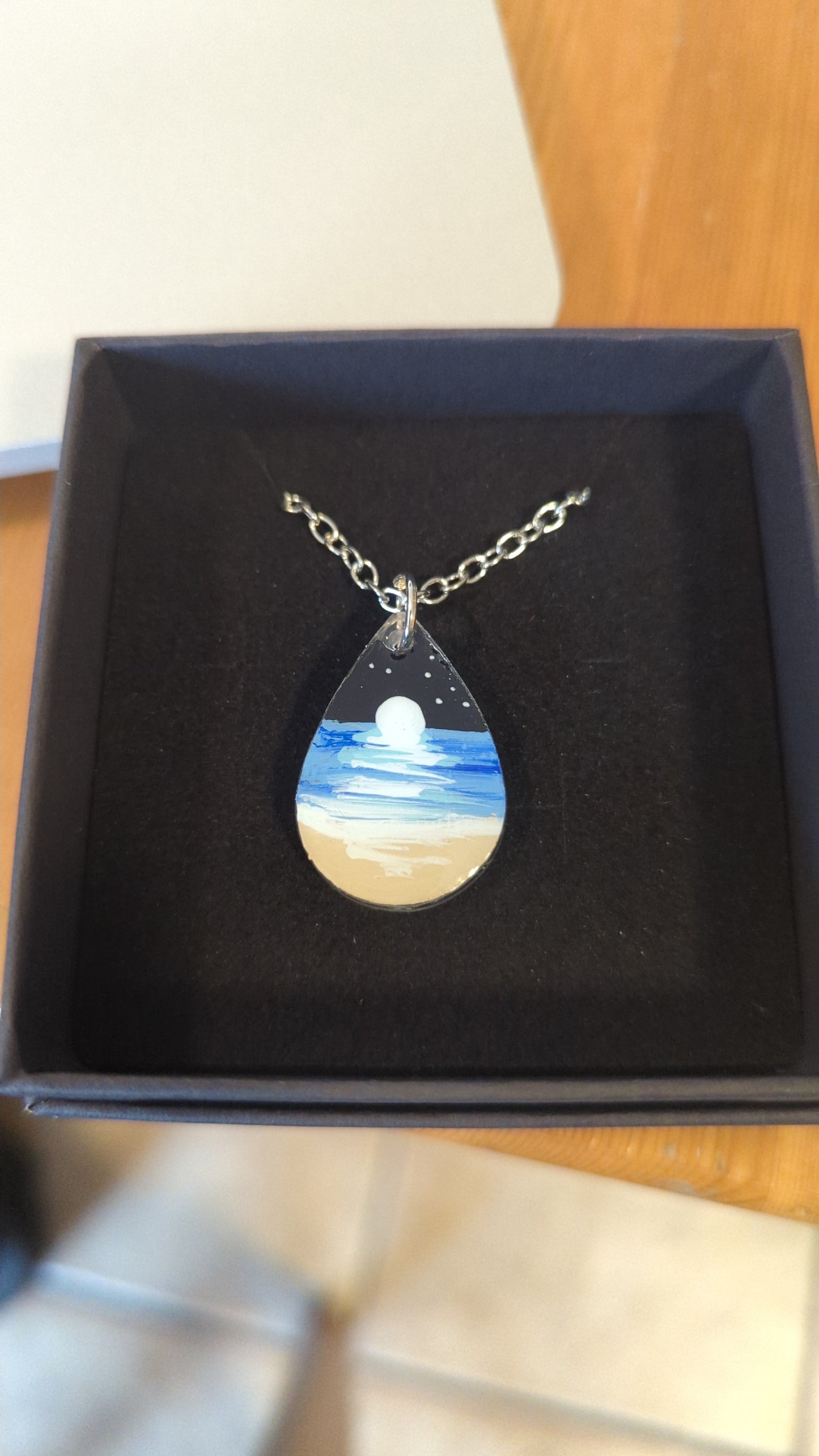 Moonset Teardrop Hand-Painted Resin Necklace