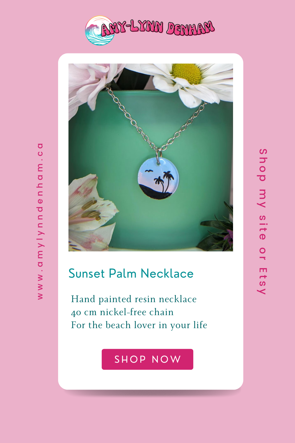 Palm Trees Sunset Silhouette Coin-shaped pendant necklace