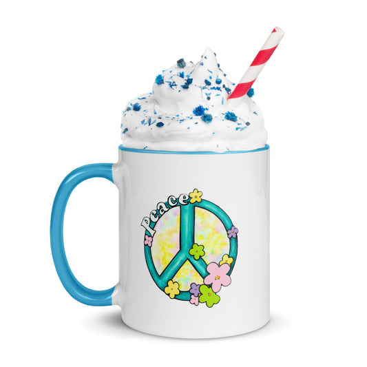 Retro hippy vibes mug, Peace sign mug for hippies, Colored interior Ceramic Coffee Mug