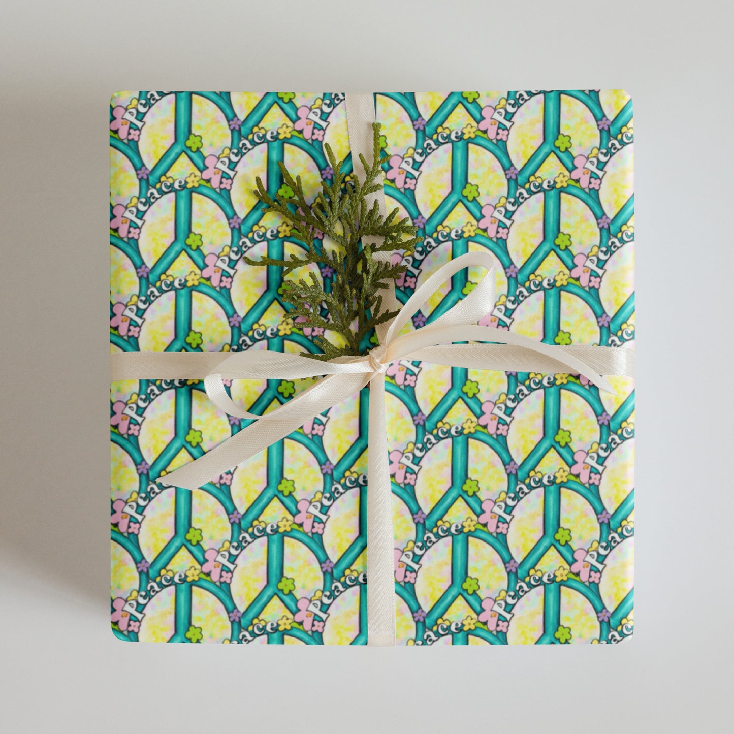 Peace sign gift wrap, hippy wrapping paper sheets