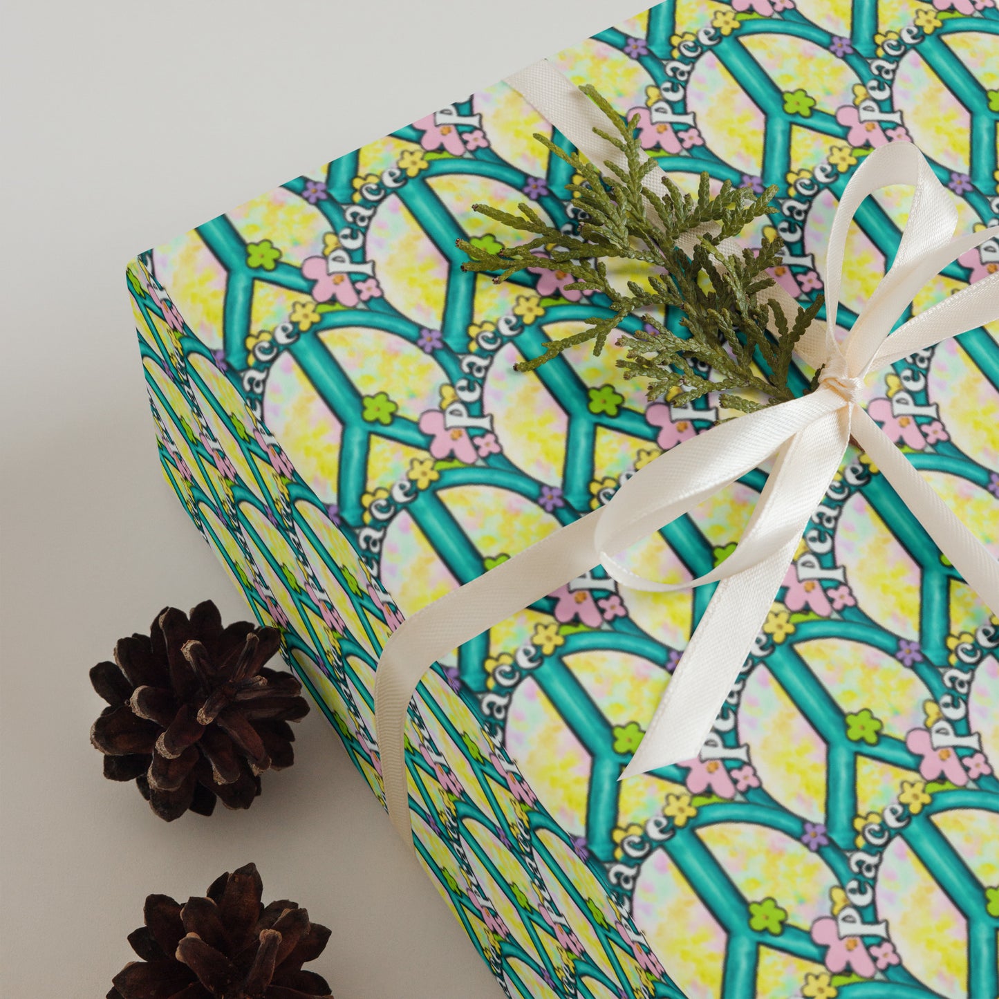 Peace sign gift wrap, hippy wrapping paper sheets