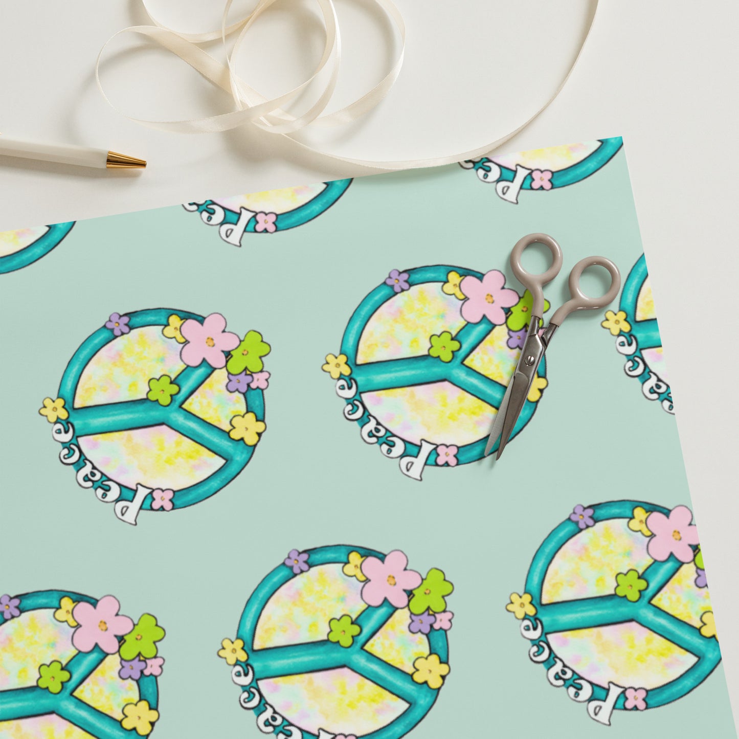 Peace sign gift wrap, hippy wrapping paper sheets