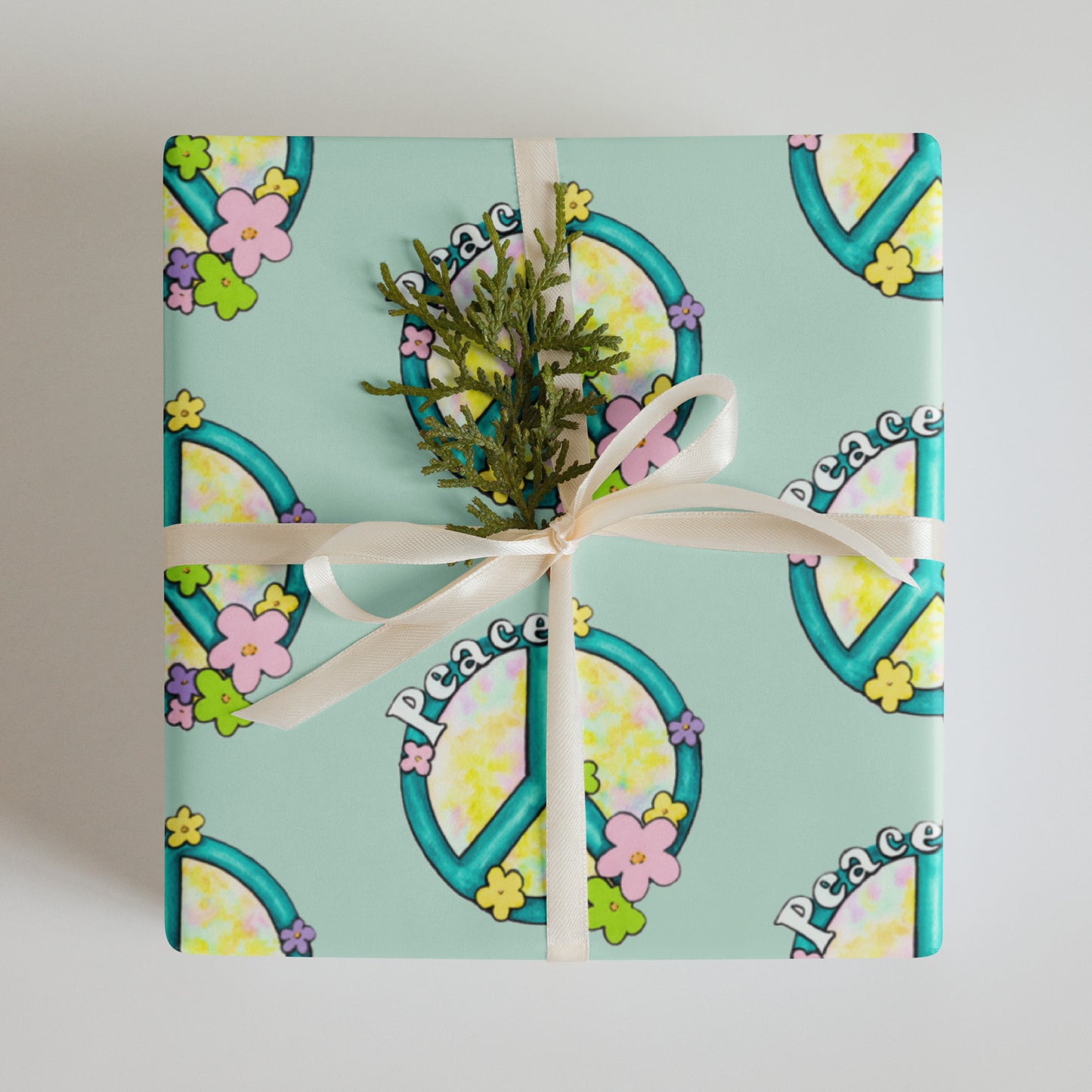 Peace sign gift wrap, hippy wrapping paper sheets